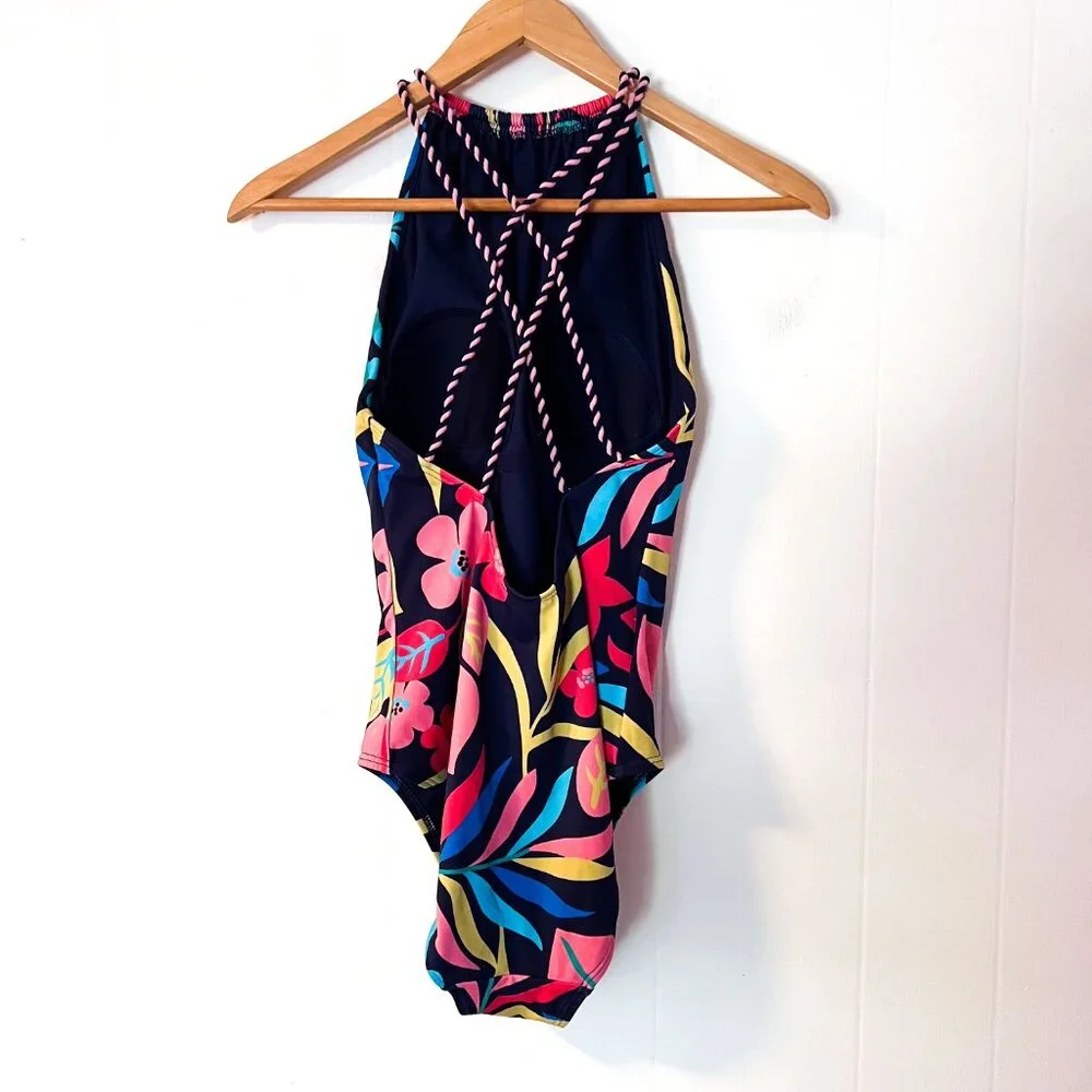 Boden low back twist braid swimsuit Blue size 4
